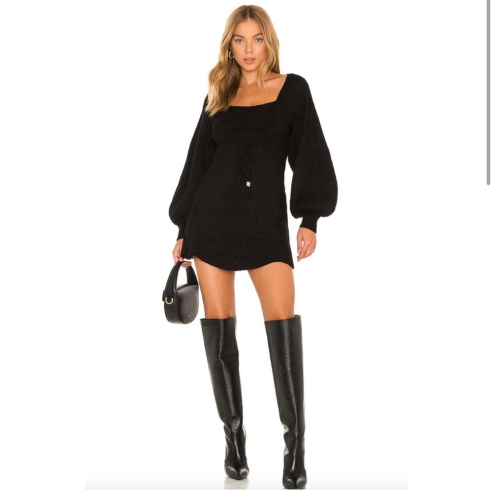 FREE PEOPLE Sweater Dress SquareNeck Ballon Long Sleeve